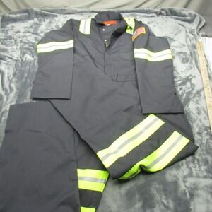 Cintas Coveralls Men 44R Gray Work Utility Reflective Hi Vis Mechanic Safety NEW